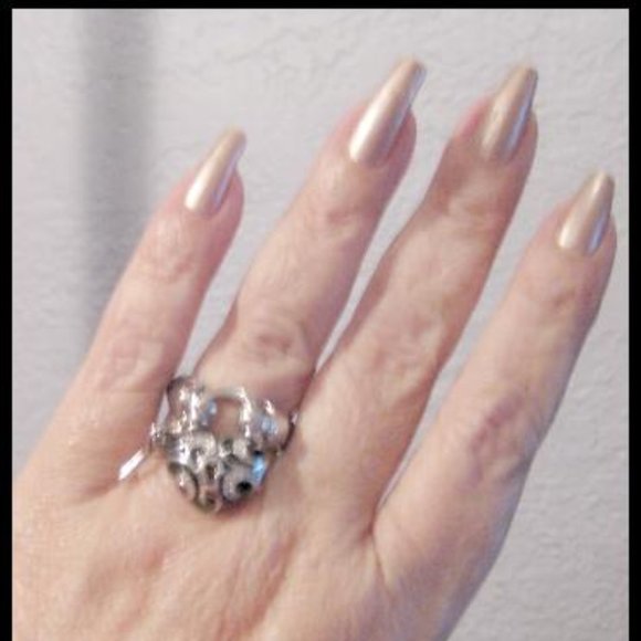 SO RARE Womens Black White Puffy BELLE ETOILE KEY TO MY HEART Charm Ring 8 8.5 - Picture 6 of 8